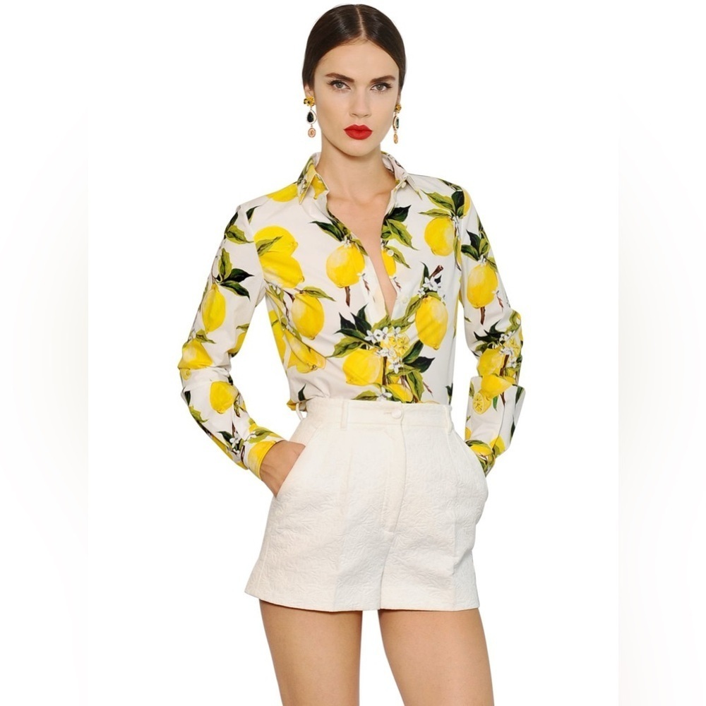 Dolce & Gabbana White Lemon Print Blouse Sz-46-IT/10-US - fits like a US 8